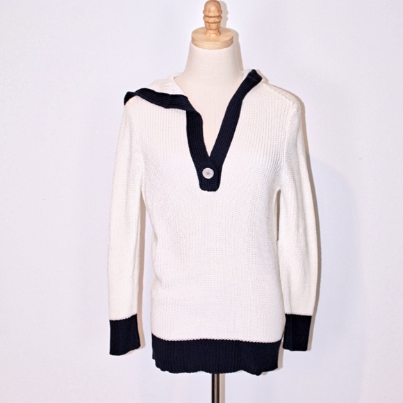 Lauren Ralph Lauren White and Navy Sweater Size (M) - Picture 1 of 4